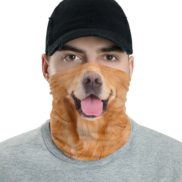 Golden Retriever Neck Gaiter, Face Mask, Funny Dog Costume, Tube Bandanna Snood, Balaclava Scarf, Unisex Face Mask, Dog Face Covering, Puppy