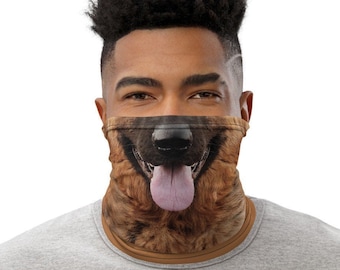 German Shepherd Neck Gaiter & Face Mask, Washable Reusable Adult Face Cover, Bandanna, Headband, Neck Warmer, Funny Dog Nose, Fabric Cloth