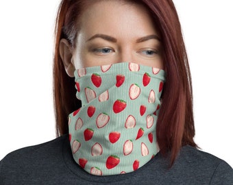 Strawberry Face Mask, Neck Gaiter, Washable and Reusable Face Covering for Adults, Cute Fruit Pattern Bandanna, Balaclava, Headband, Scarf