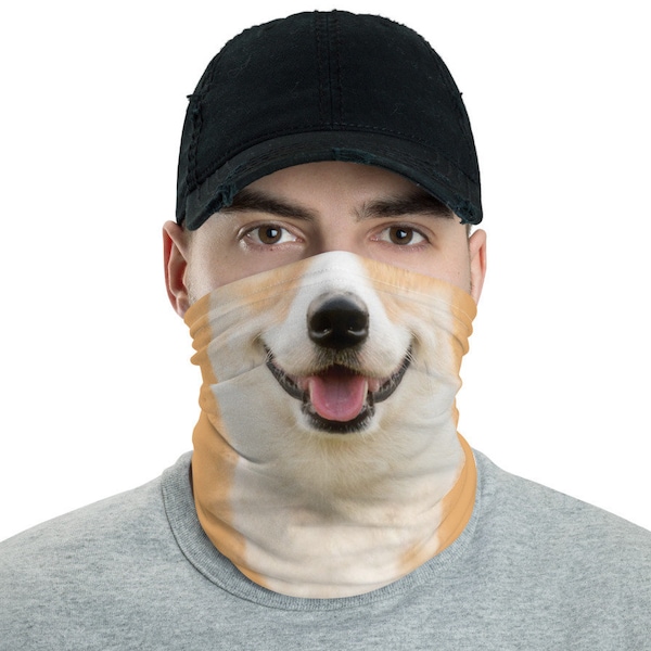 Corgi Neck Gaiter, Dog Face Mask, Funny Dog Costume, Party Mask, Pembroke Welsh Corgi, Cute Gift For Dog Owner, Soft Face Cover, Balaclava
