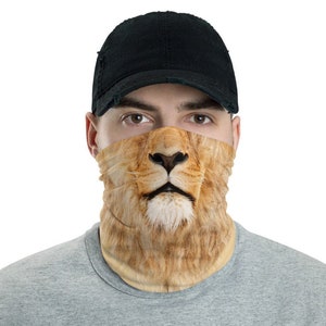 Lion Neck Gaiter, Washable Face Mask, Lion Costume, Party Face Cover, Big Cat, Face Shield, Tube Bandanna, Athletic Scarf, Balaclava riding
