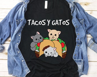 Tacos och Gatos | T-shirt, rolig t-shirt, matälskare, matordvits, taco-tröja, taco-tisdag, kattmamma, kattpappa-present
