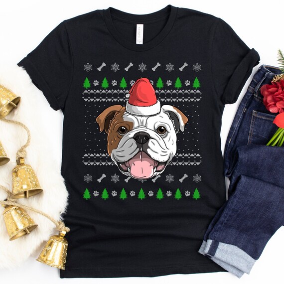 White English Bulldog Santa Hat Cute Image Christmas Gift T-Shirt White English Bulldog Santa Hat Cute Image Christmas Gift T-Shirt