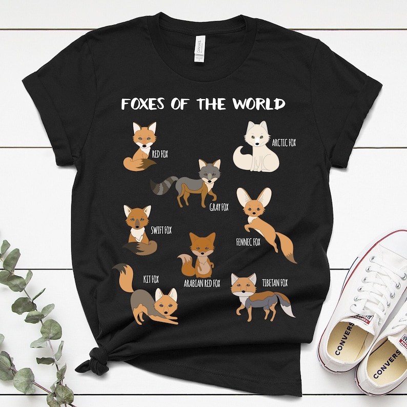Zorros del Mundo / Camiseta, Zorro Rojo, Zorro Artico, Zorro Gris, Zorro Fennec, Swift Fox, Kit Fox, Arabian Kit Fox, Zorro Tibetano imagen 1