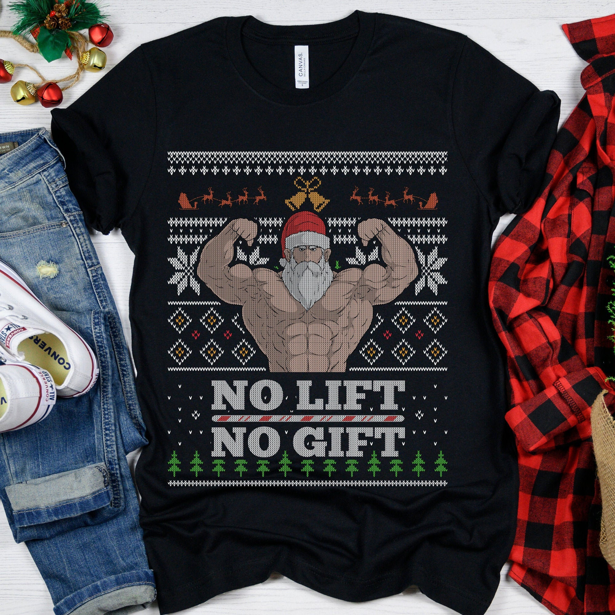 No Lift No Gift Funny Fitness Gift Ugly Christmas Santa Workout