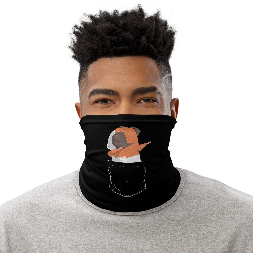 Dabbing Guinea Pig Face Mask & Neck Gaiter, Washable and Reusable Face Covering, Guinea Mom Gift, Pocket, Dab Dance, Face Shield, Balaclava