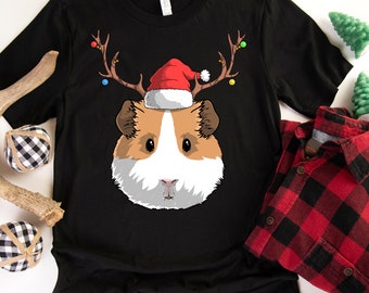 Guinea Pig Santa Claus, T-Shirt, Guinea Tee, X-Mas Gift, Guinea Pig Clothes, Guinea Pig Mom, Christmas Pajamas, Holiday PJs, Wheek