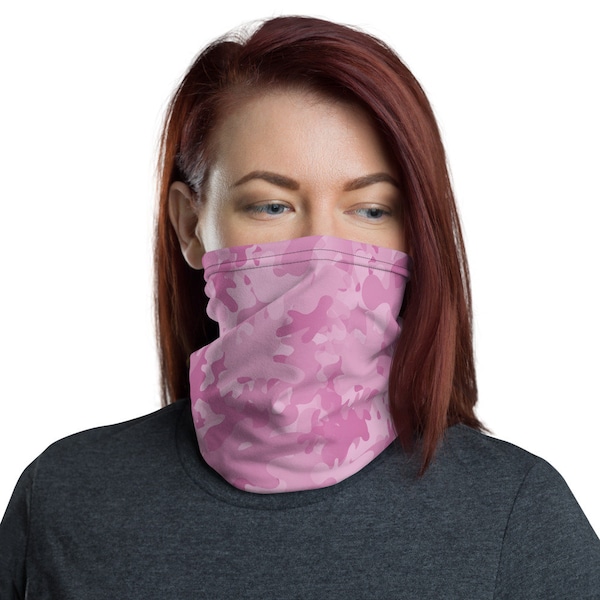 Pink Camo Neck Gaiter, Unisex Face Mask, Camouflage Print, Women's Face Cover, Headband, Bandanna, Face Shield, Fabric Cloth Fashion