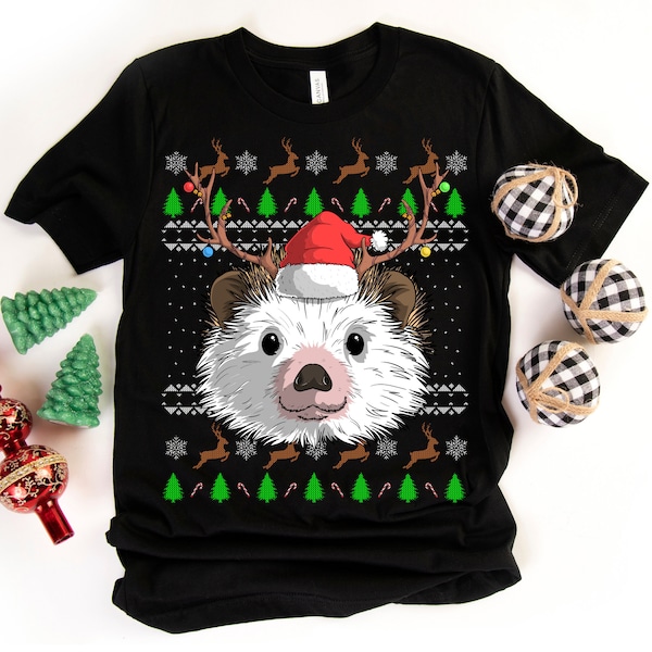 Hedgehog Ugly Christmas Pattern (fr) T-Shirt, Hérisson, Père Noel, Pyjamas de Noel, Maman hérisson, cadeau de vacances, X-Mas Pjs, Animal mignon