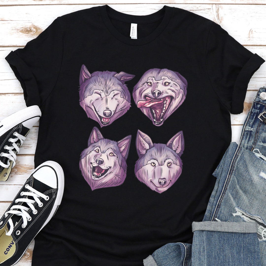 Wolf Faces T-shirt, Funny Wolves Shirt, Tee for Wolf Lover, Gray Wolf ...