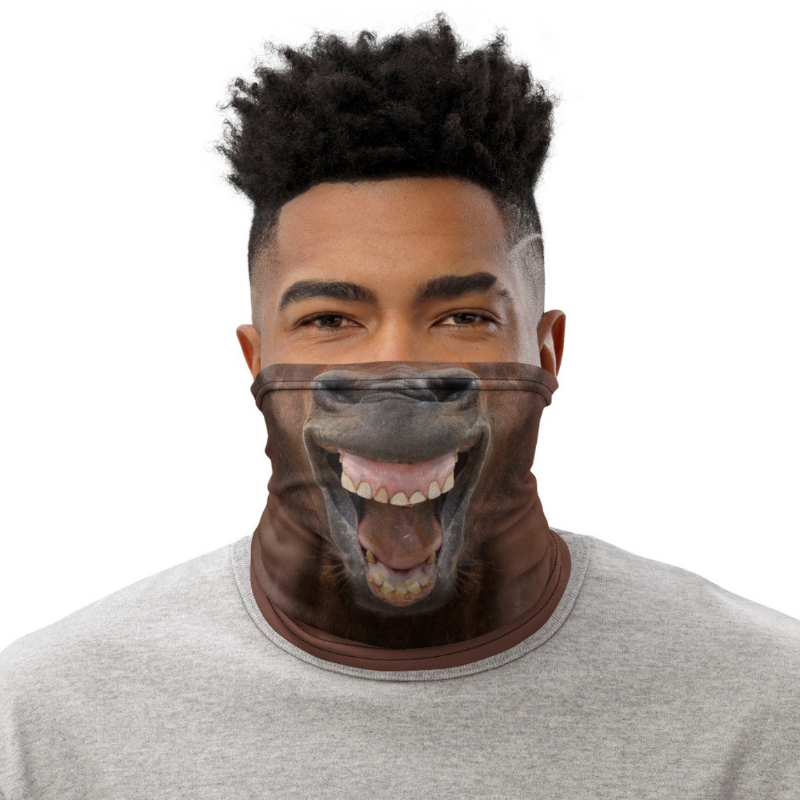 Funny Horse Face Mask Neck Gaiter for Men Women Adults Gag Etsy