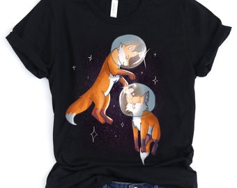 Astronaut Fox camiseta del espacio exterior, galaxia divertida linda, sistema solar, exploración del espacio, planetas, zorros rojos juguetones, camiseta de zorro lindo
