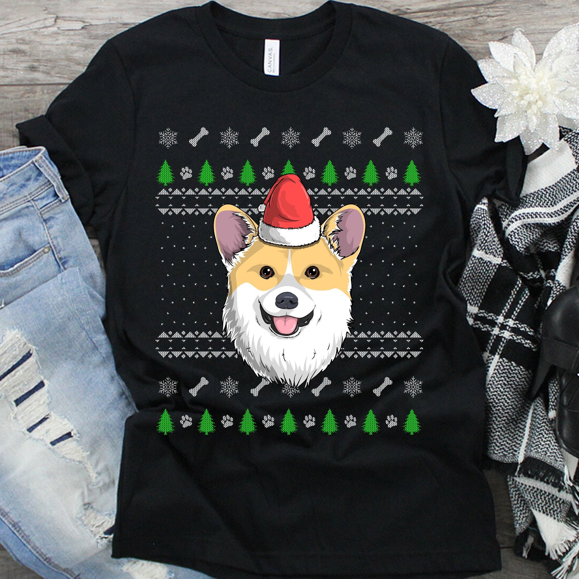 Corgi Dog Santa Claus Ugly Christmas Sweater Pattern | Etsy