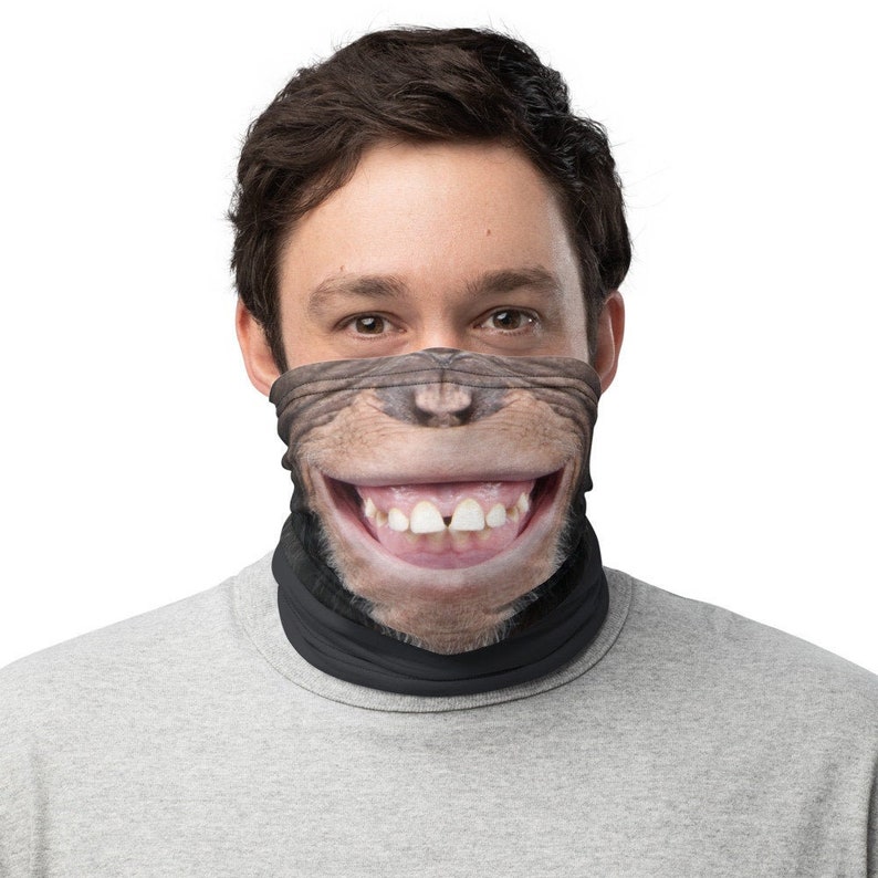 Chimpanzee Face Mask, Neck Gaiter, Washable Reusable Adult Face Cover, Funny Animal Costume, Chimp Outfit, Bandana, Balaclava, Scarf, Unisex image 1