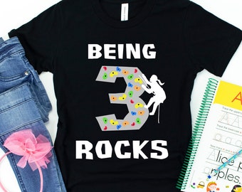 Ser 3 Rocas, Camisa de escalada en roca para niños, Tres años de edad, Tee de fiesta de cumpleaños de las niñas, Camiseta de boulder, Escalador de roca, 3er traje de cumpleaños