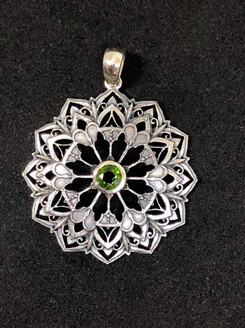 Sterling Silver Mandala Pendant with Chrome Diopside Gem