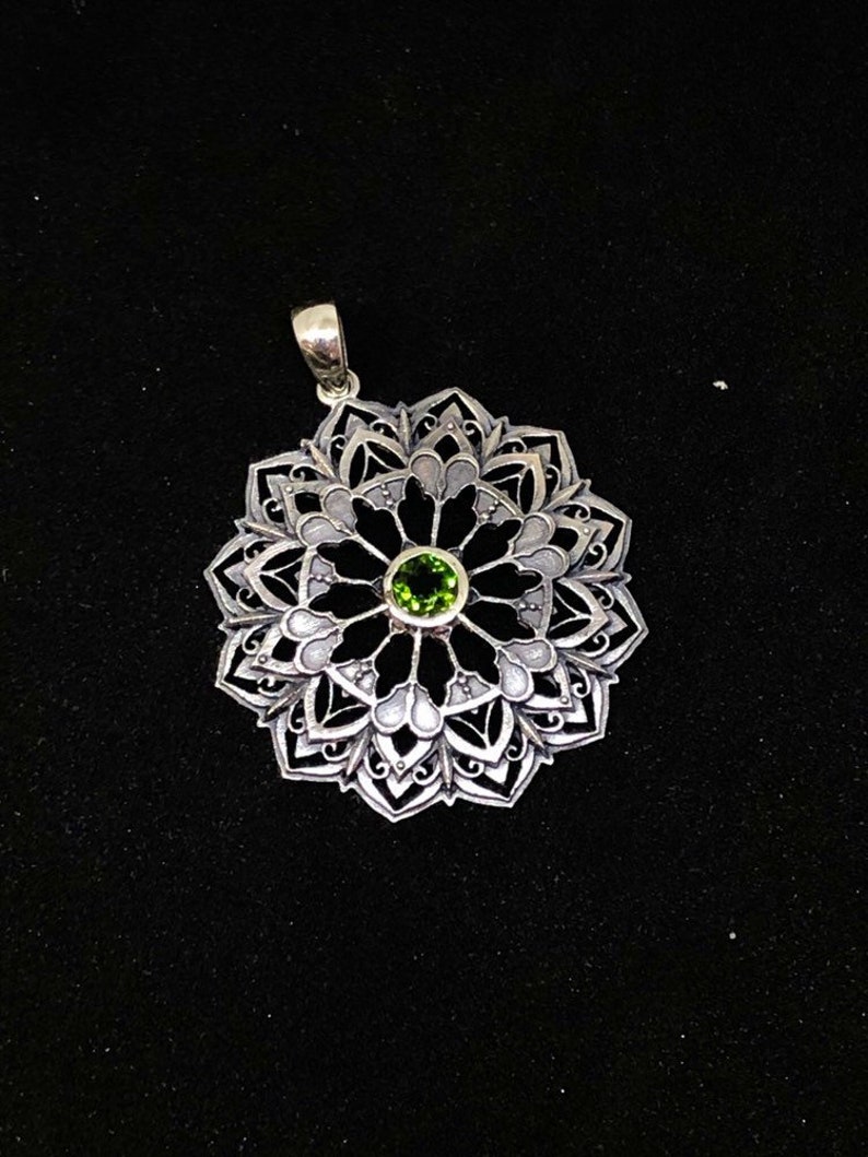 Sterling Silver Mandala Pendant with Chrome Diopside Gem