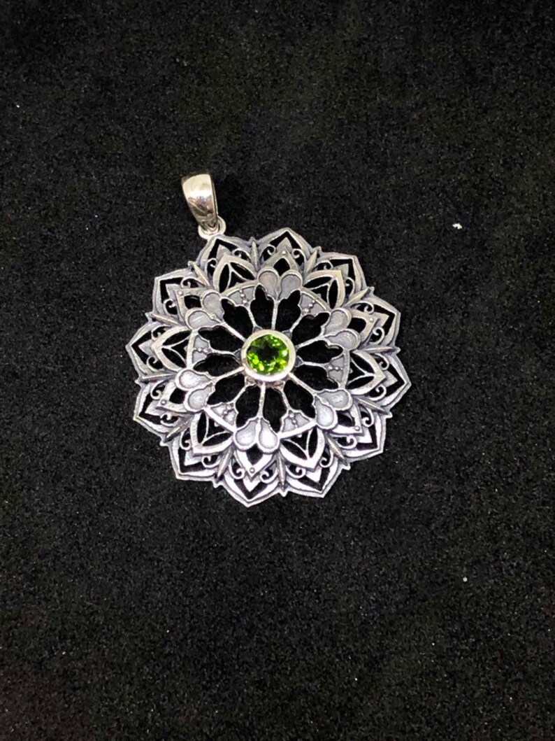 Sterling Silver Mandala Pendant with Chrome Diopside Gem