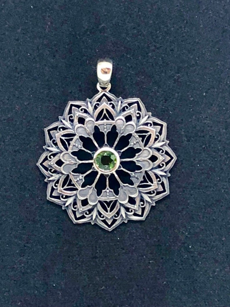 Sterling Silver Mandala Pendant with Chrome Diopside Gem
