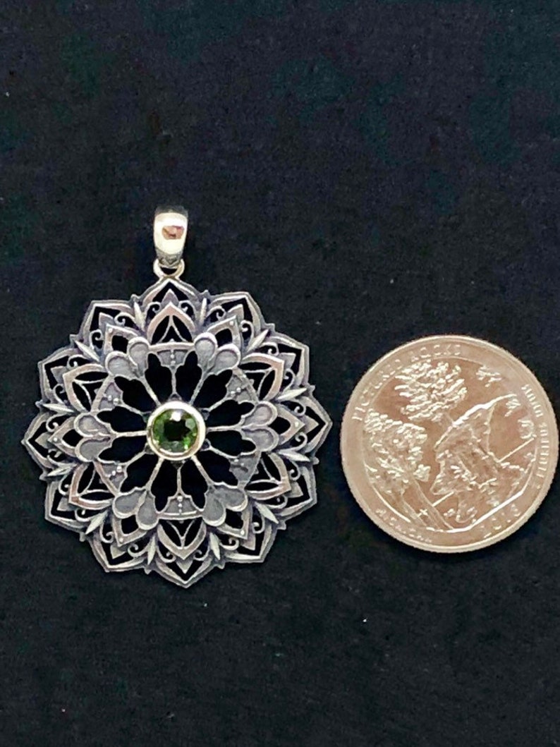 Sterling Silver Mandala Pendant with Chrome Diopside Gem
