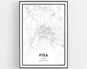 Pisa city map Edizioni Ponte Vecchio by G B Probst F B Werner Vintage art engraving print of Perspective view of Pisa