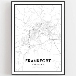 Frankfort Map Print, Frankfort Map Poster Wall Art, Ky  City Map, Kentucky Print Street Map Decor, Road Map Gift, B1637