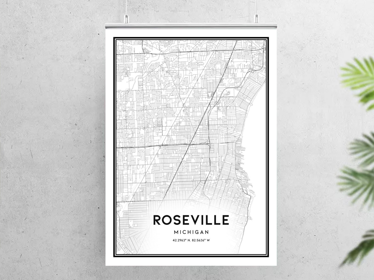 Roseville Map Print Roseville Map Poster Wall Art Mi City Etsy