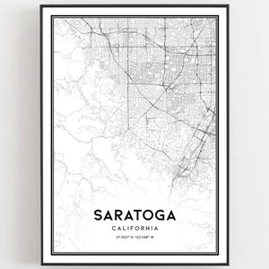Saratoga Karte Druck, Saratoga Karte Poster Wandkunst, Ca Stadt karte, Kalifornien Print Straßenkarte Dekor, Straßen karte Geschenk, B1882