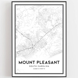 Mount Pleasant Map Print, Mount Pleasant Map Poster Wall Art, Sc City Map, South Carolina Print Street Map Decor, Road Map Gift, B973