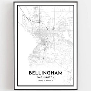 Bellingham Karte Druck, Bellingham Karte Poster Wandkunst, Wa Stadt karte, Washington Print Straßenkarte Dekor, Straßen karte Geschenk, B775