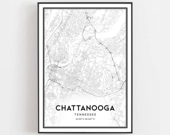 Chattanooga Map Print, Chattanooga Map Poster Wall Art, Tn  City Map, Tennessee Print Street Map Decor, Road Map Gift, B430