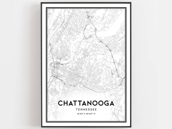 Tn Road Map L430v4 Office Gift Chattanooga Map Poster City Wall Art Tennessee Print Street Map Decor Chattanooga Map Print