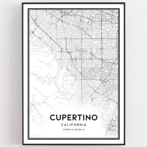 Cupertino Map Print, Cupertino Map Poster Wall Art, Ca  City Map, California Print Street Map Decor, Road Map Gift, B1230