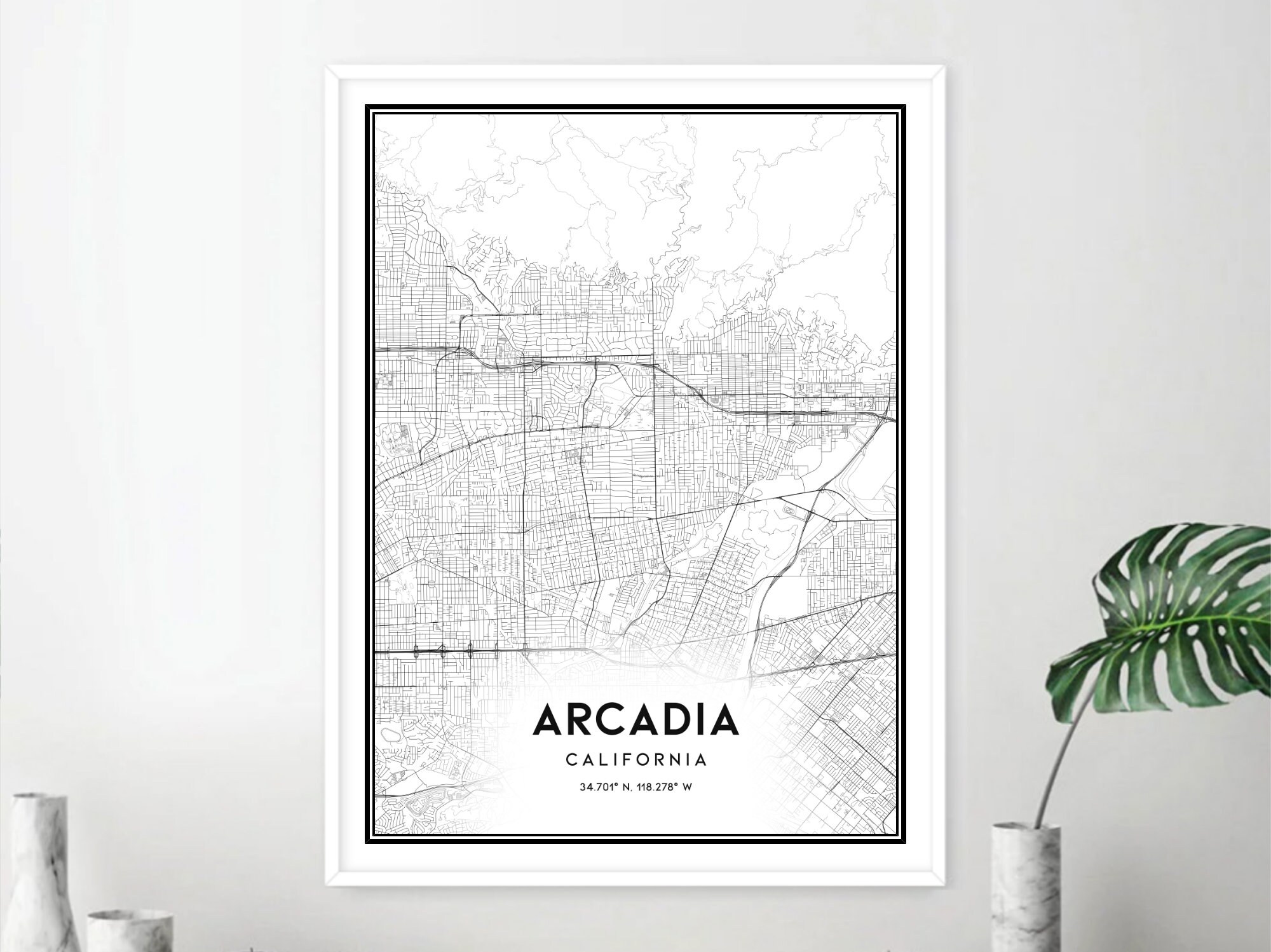 Arcadia Map Print Arcadia Map Poster Wall Art Ca City Map | Etsy