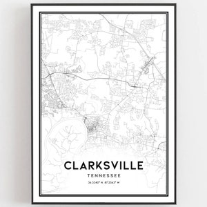 Clarksville Karte Druck, Clarksville Karte Poster Wandkunst, Tn Stadt karte, Tennessee Print Straßenkarte Dekor, Straßen karte Geschenk, B643