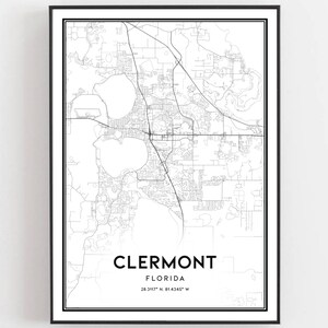 Clermont Kaart Afdrukken, Clermont Kaart Poster Wall Art, Fl Stadsplattegrond, Florida Print Stratenplan Decor, Wegenkaart Cadeau, B1789