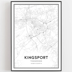 Kingsport Karte Druck, Kingsport Karte Poster Wandkunst, Tn Stadt karte, Tennessee Print Straßenkarte Dekor, Road Map Geschenk, B794