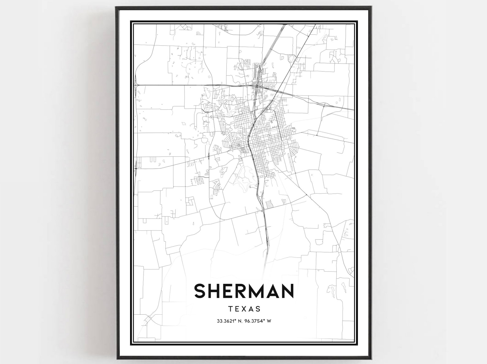Sherman Ranch Map Sherman Map Print, Sherman Map Poster Wall Art, Tx City Map, Texas ...