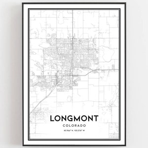 Longmont Karte Druck, Longmont Karte Poster Wandkunst, Co Stadt Karte, Colorado Print Straßenkarte Dekor, Straßen karte Geschenk, B878