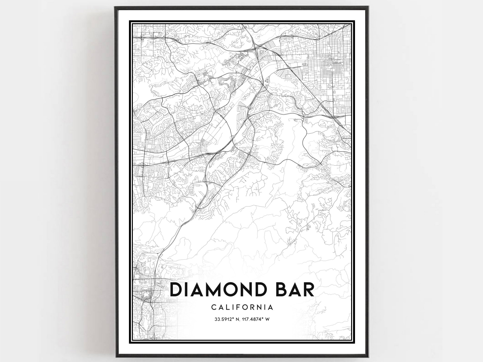 Diamond Bar Map Print Diamond Bar Map Poster Wall Art Ca | Etsy