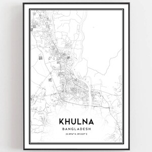 Khulna Karte Druck, Khulna Karte Poster Wandkunst, Khulna Stadtplan, Khulna Print Straßenkarte Dekor, Straßenkarte Geschenk