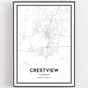 Crestview Kaart Afdrukken, Crestview Kaart Poster Wall Art, Fl Stadsplattegrond, Florida Print Stratenplan Decor, Wegenkaart Cadeau, B1700