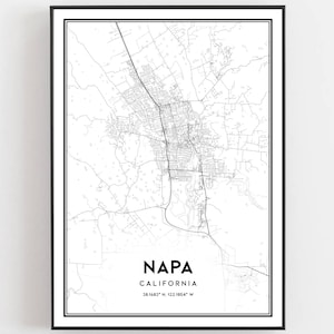 Napa Kaart Afdrukken, Napa Kaart Poster Wall Art, Ca Stadsplattegrond, Californië Print Stratenplan Decor, Wegenkaart Cadeau, B953