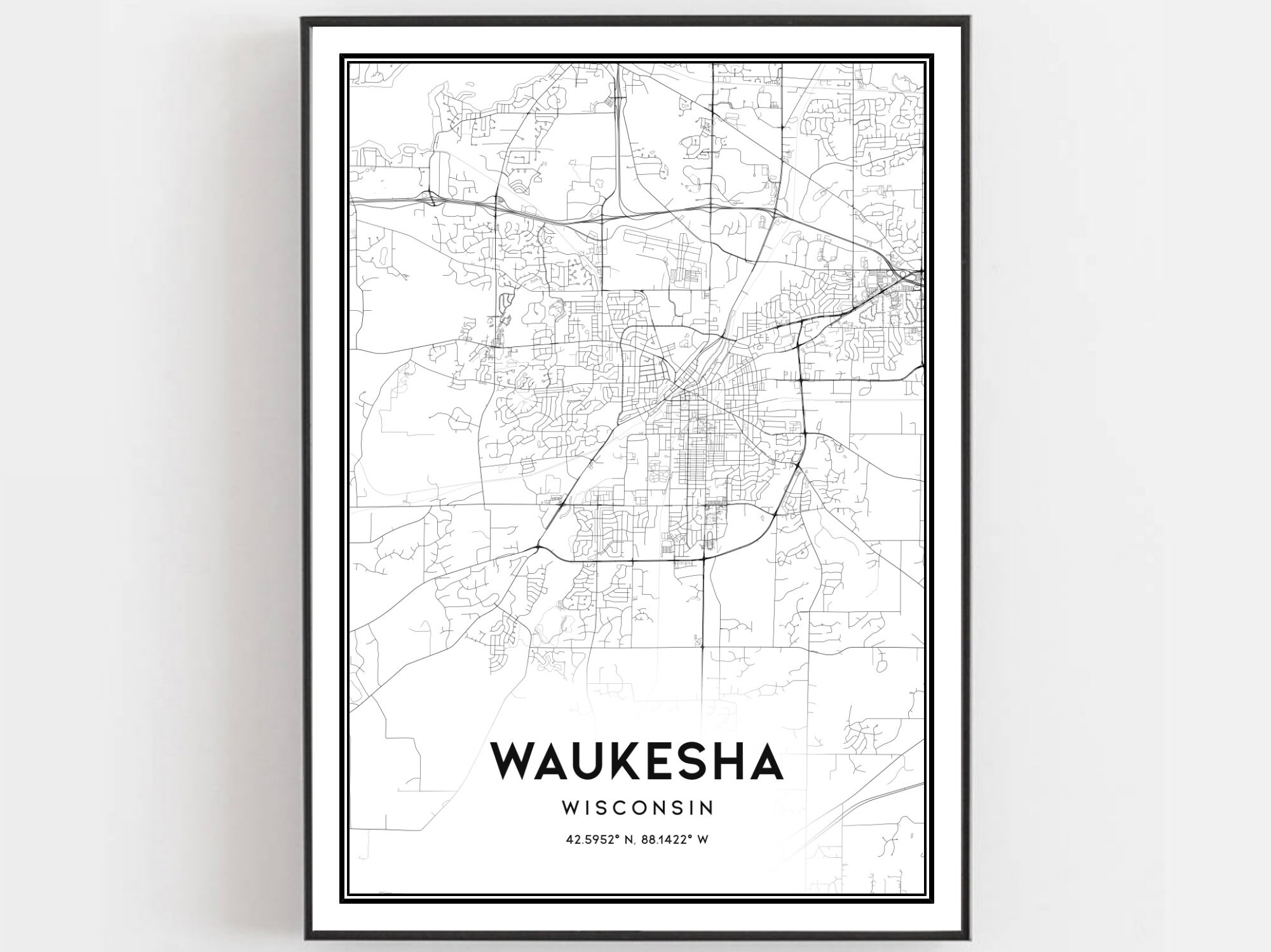 Waukesha Map Print Waukesha Map Poster Wall Art Wi City Map Etsy