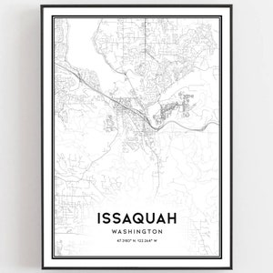 Issaquah Karte Druck, Issaquah Karte Poster Wandkunst, Wa Stadt Karte, Washington Print Straßen karte Dekor, Straßen karte Geschenk, B1679