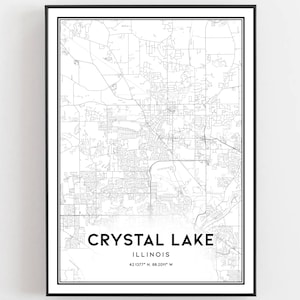 Crystal Lake Map Print, Crystal Lake Map Poster Wall Art, Il City Map, Illinois Print Street Map Decor, Road Map Gift, B1592