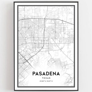 Pasadena Map Print, Pasadena Map Poster Wall Art, Tx City Map, Texas Print Street Map Decor, Road Map Gift, B690
