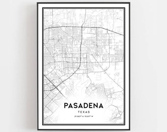 Pasadena Map Print, Pasadena Map Poster Wall Art, Tx City Map, Texas Print Street Map Decor, Road Map Gift, B690