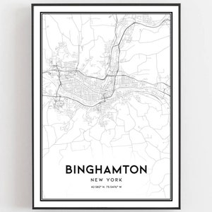 Binghamton Kaart Afdrukken, Binghamton Kaart Poster Wall Art, Ny Stadskaart, New York Print Stratenplan Decor, Routekaart Cadeau