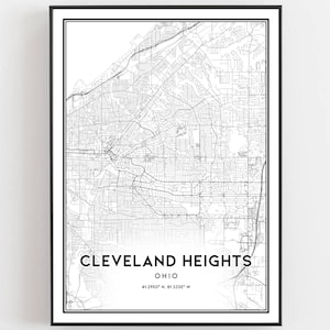 Cleveland Heights Karte Druck, Cleveland Heights Karte Poster Wandkunst, Oh Stadt Karte, Ohio Print Straßenkarte Dekor, Straßen karte Geschenk